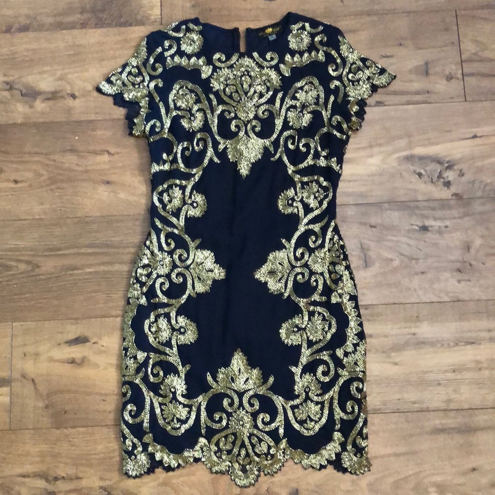 Black & Gold Embroidered Cocktail Dress